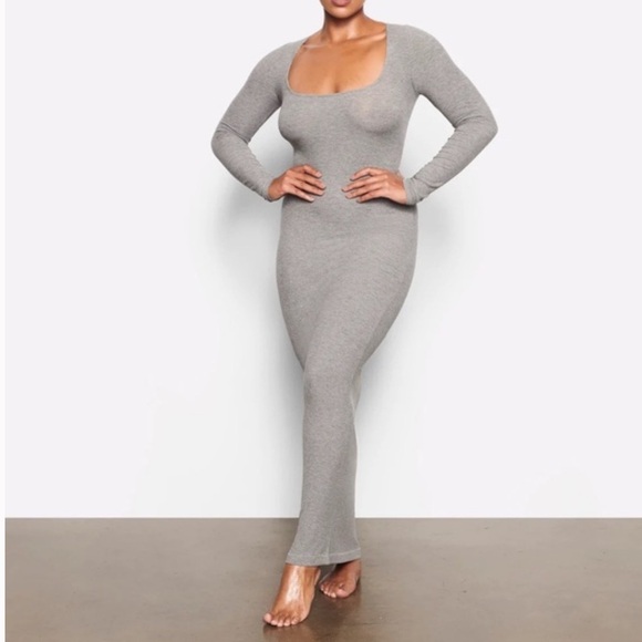SKIMS SOFT LOUNGE LONG SLEEVE DRESS L Large NWT NEW Heather Grey - Picture 3 of 6